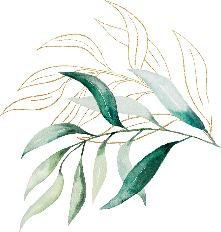 Green and Golden Watercolor Botanical Leaves Illustration